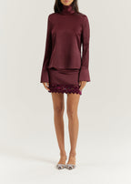 Hayley High Neck Minimal Blouse | Burgundy