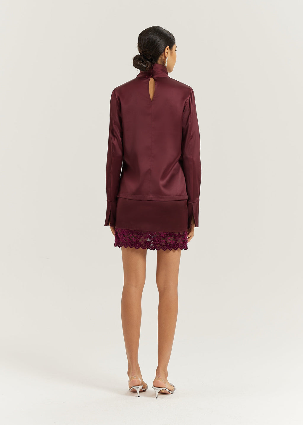 Hayley High Neck Minimal Blouse | Burgundy