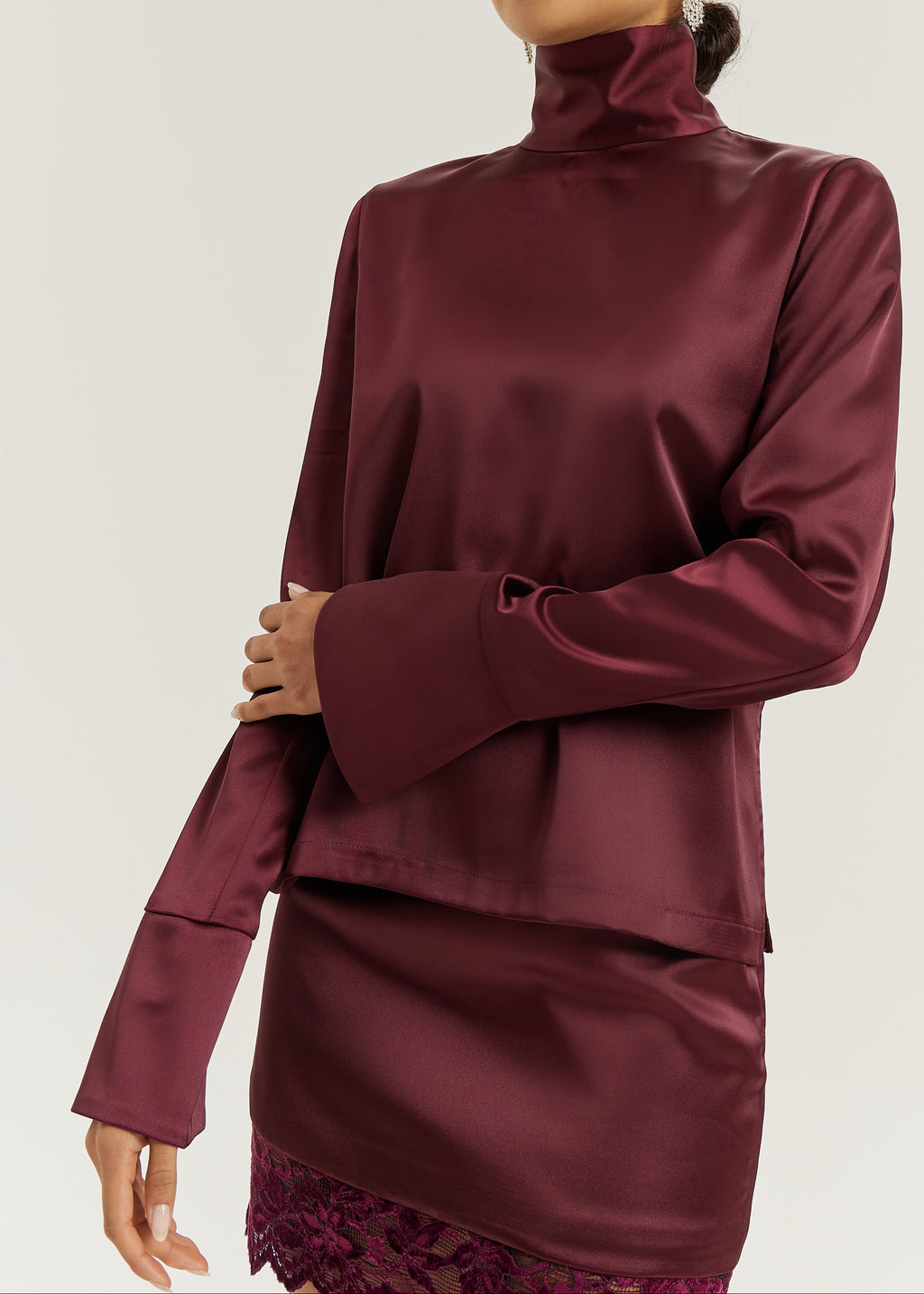 Hayley High Neck Minimal Blouse | Burgundy