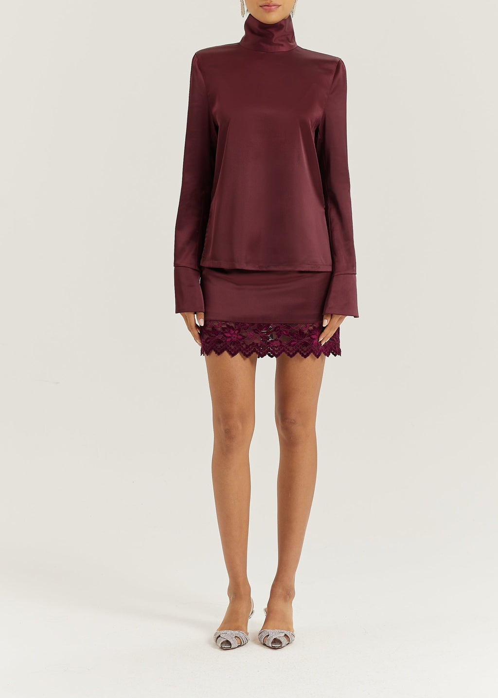 Hayley High Neck Minimal Blouse | Burgundy