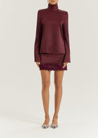 Hayley High Neck Minimal Blouse | Burgundy