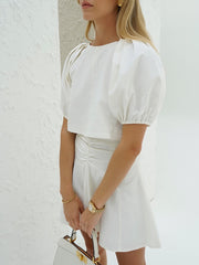 Anavara Elegance Gathered Shoulder Top | White