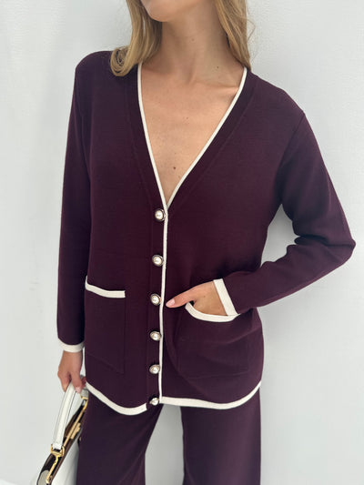 Sophia Fine Knit Pearl Button Cardigan | Auburn & Cream