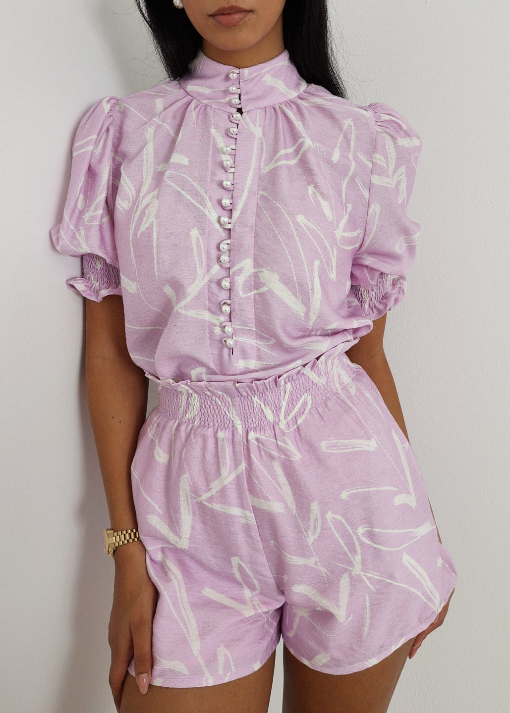 Vilma Shirred Waist Day Shorts | Pastel Pink