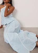 Avina Panelled Resort Maxi Skirt | Pastel Blue/White