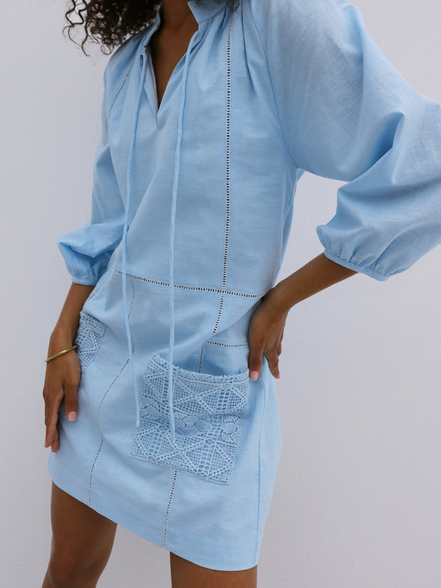 Annabella Crochet Pocket Dress | Pale Blue