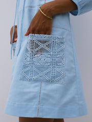 Annabella Crochet Pocket Dress | Pale Blue
