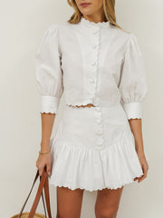 Paulette Scalloped Cotton Shirt | White