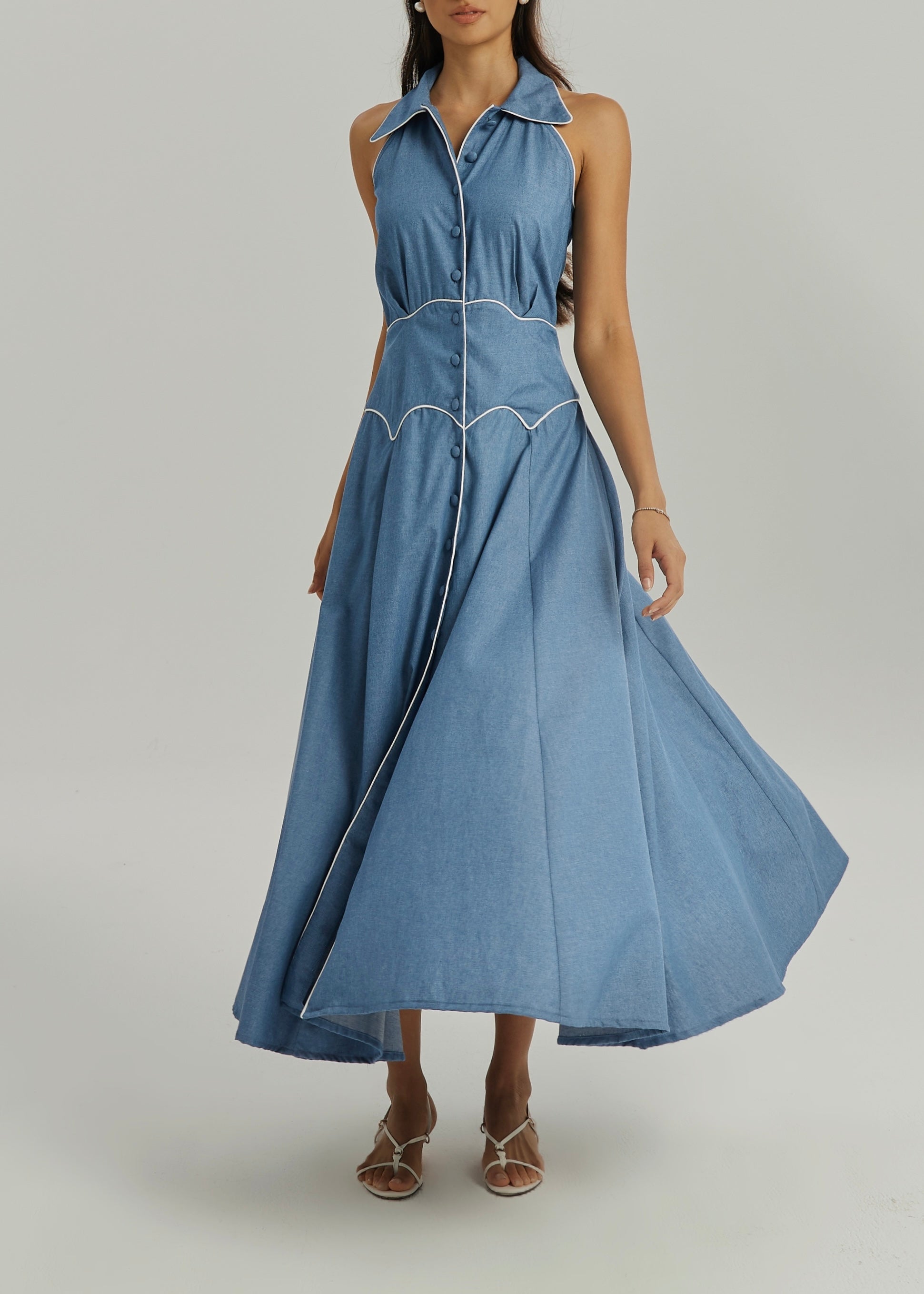 Kalila Contrast Icon Dress | Chambray Blue/White