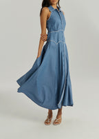Kalila Contrast Icon Dress | Chambray Blue/White