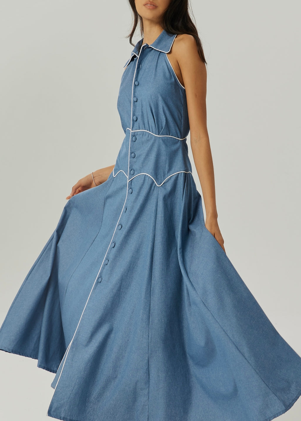 Kalila Contrast Icon Dress | Chambray Blue/White