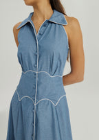 Kalila Contrast Icon Dress | Chambray Blue/White