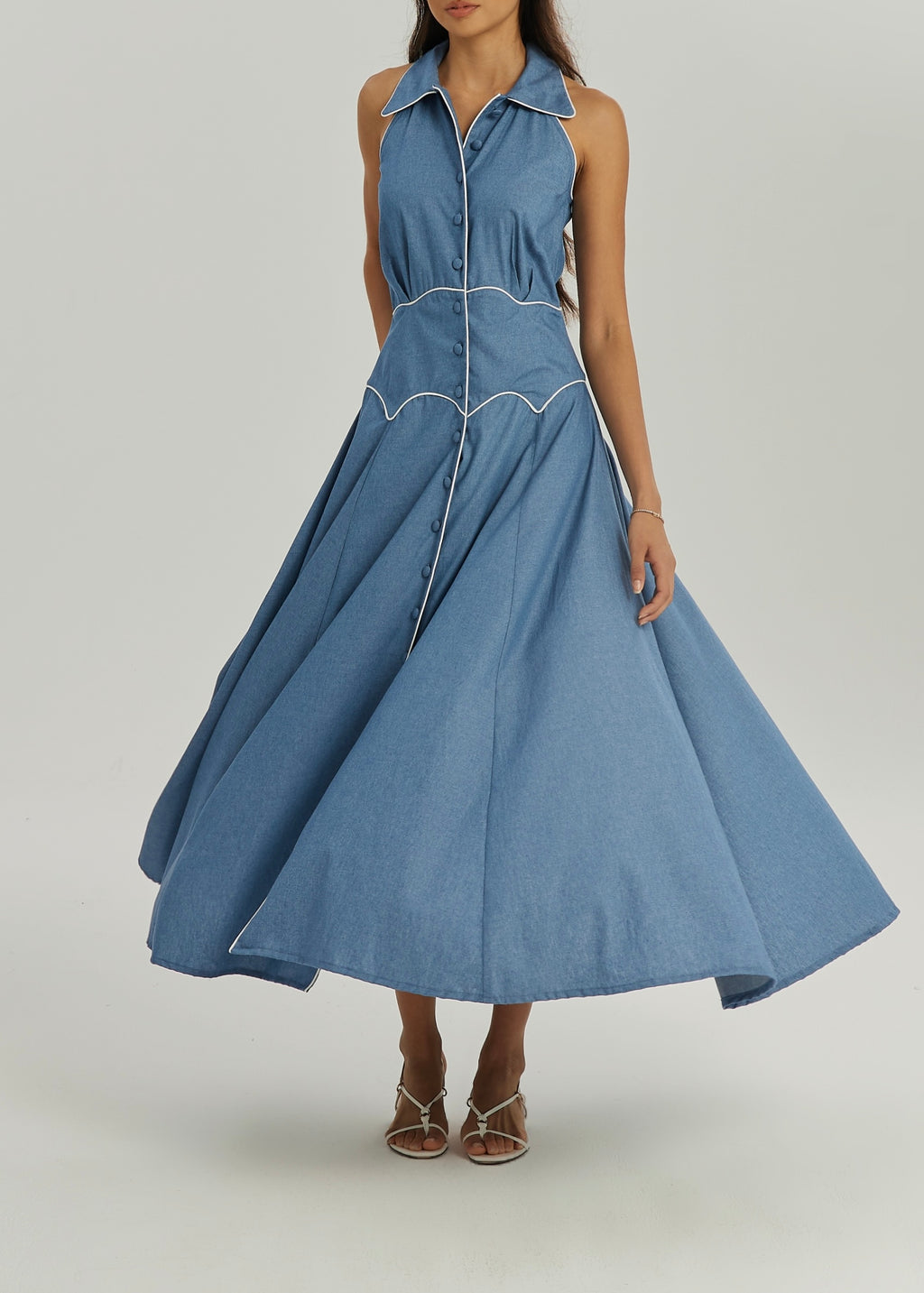 Kalila Contrast Icon Dress | Chambray Blue/White