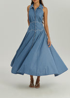 Kalila Contrast Icon Dress | Chambray Blue/White