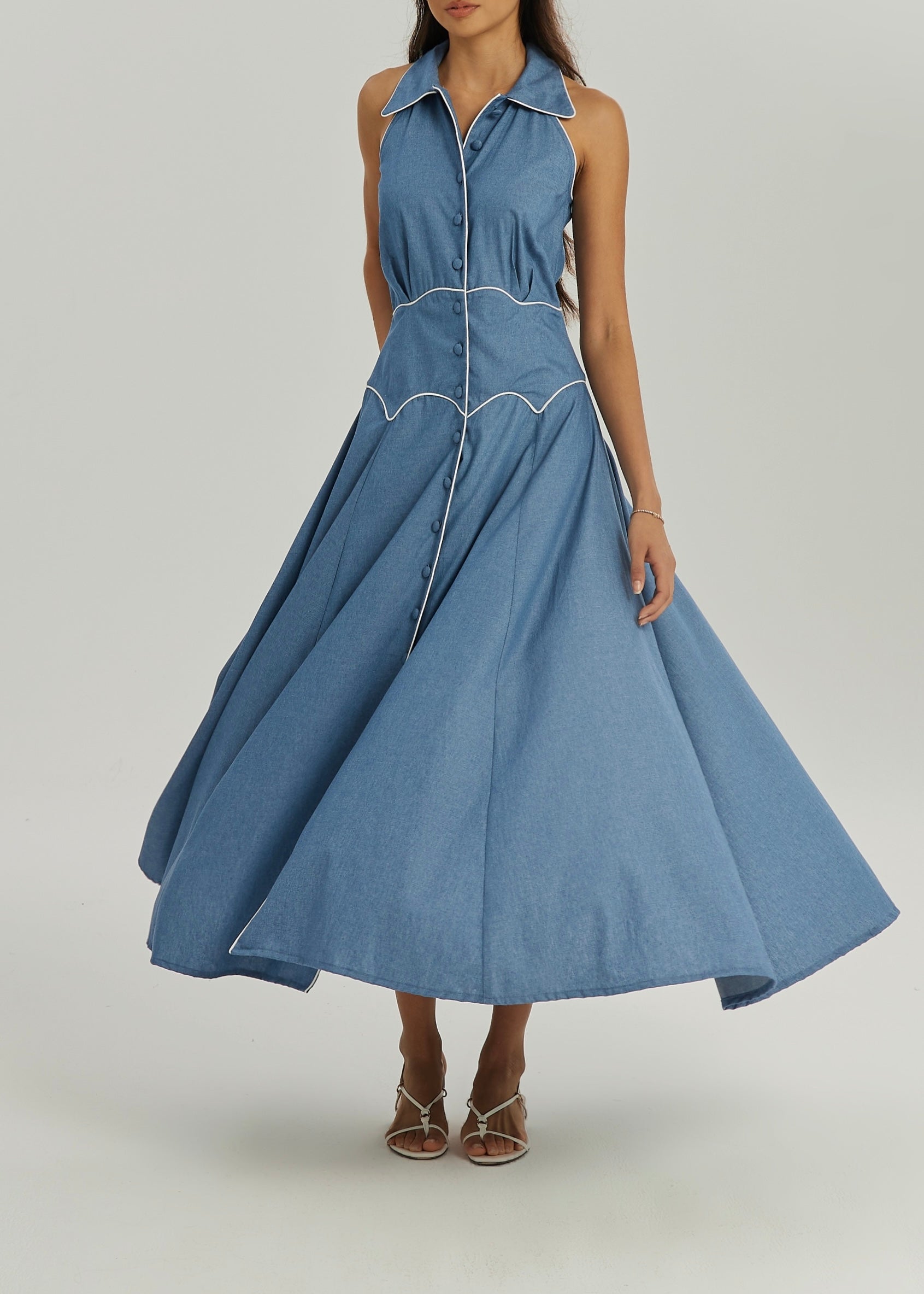 Kalila Contrast Icon Dress | Chambray Blue/White