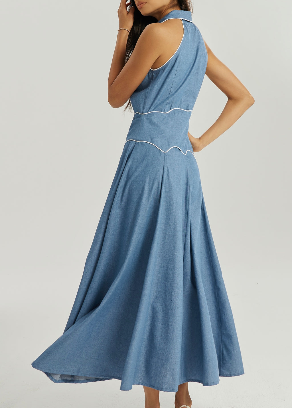 Kalila Contrast Icon Dress | Chambray Blue/White