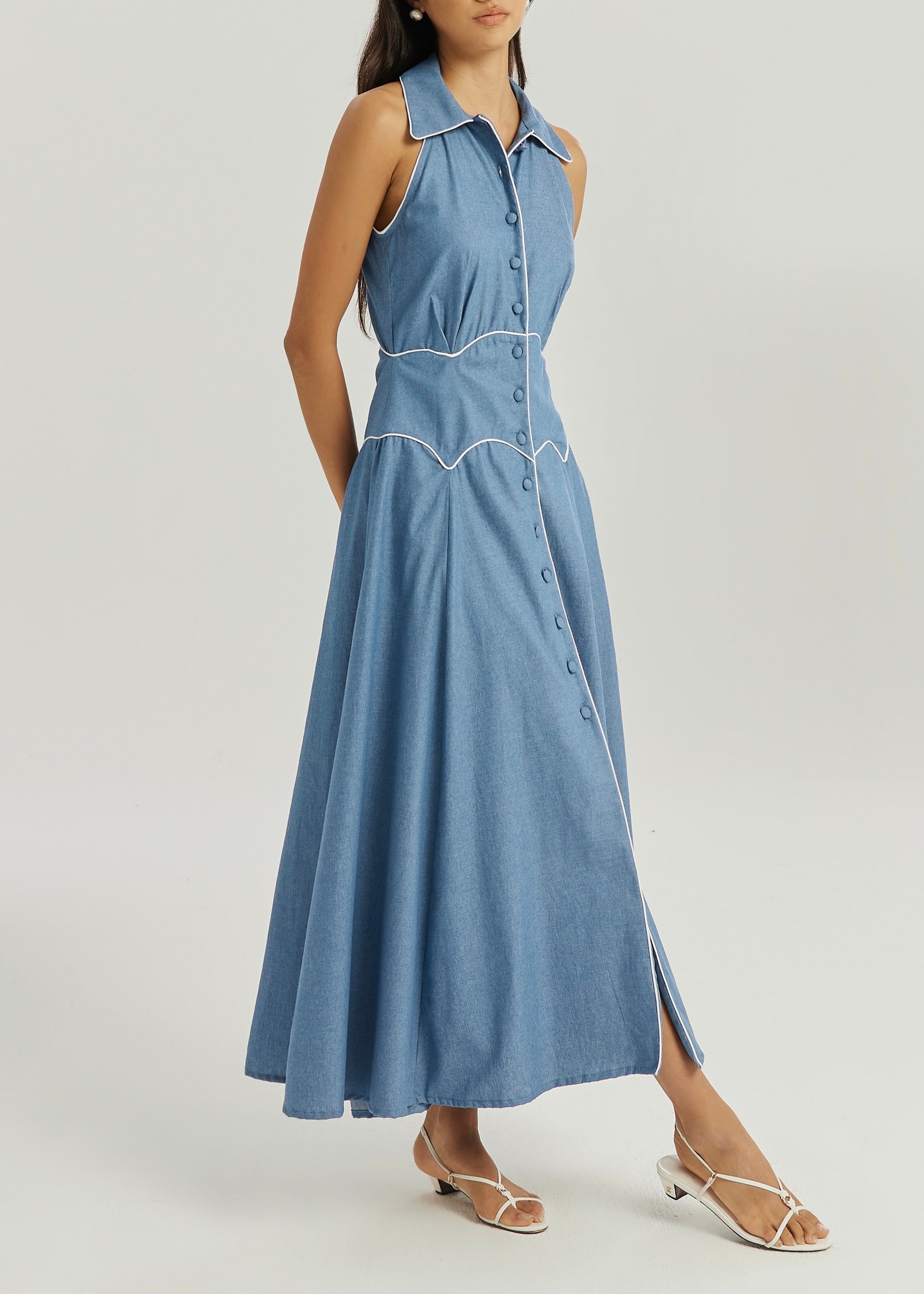 Kalila Contrast Icon Dress | Chambray Blue/White