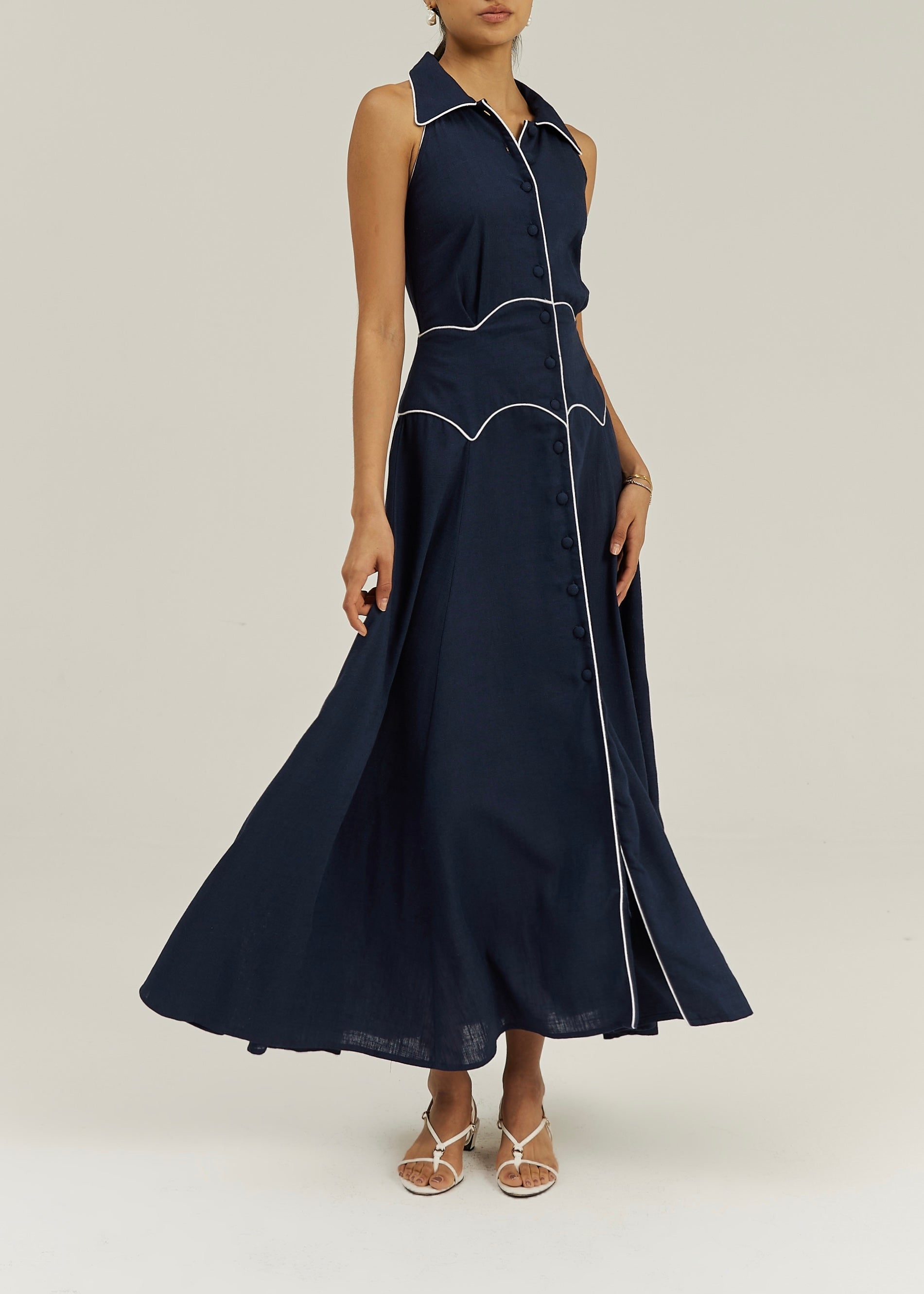 Kalila Contrast Icon Dress | Navy/White