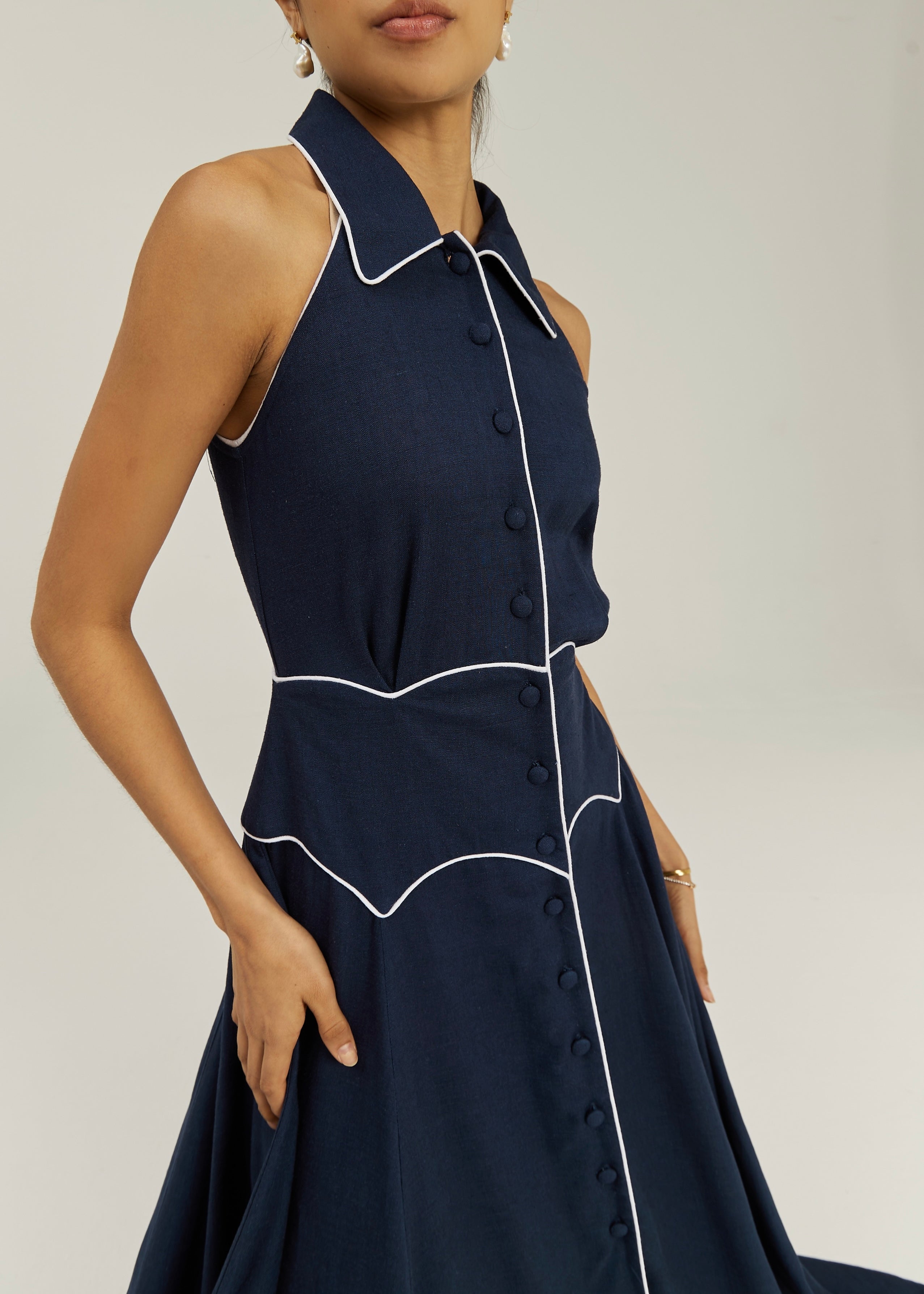Kalila Contrast Icon Dress | Navy/White
