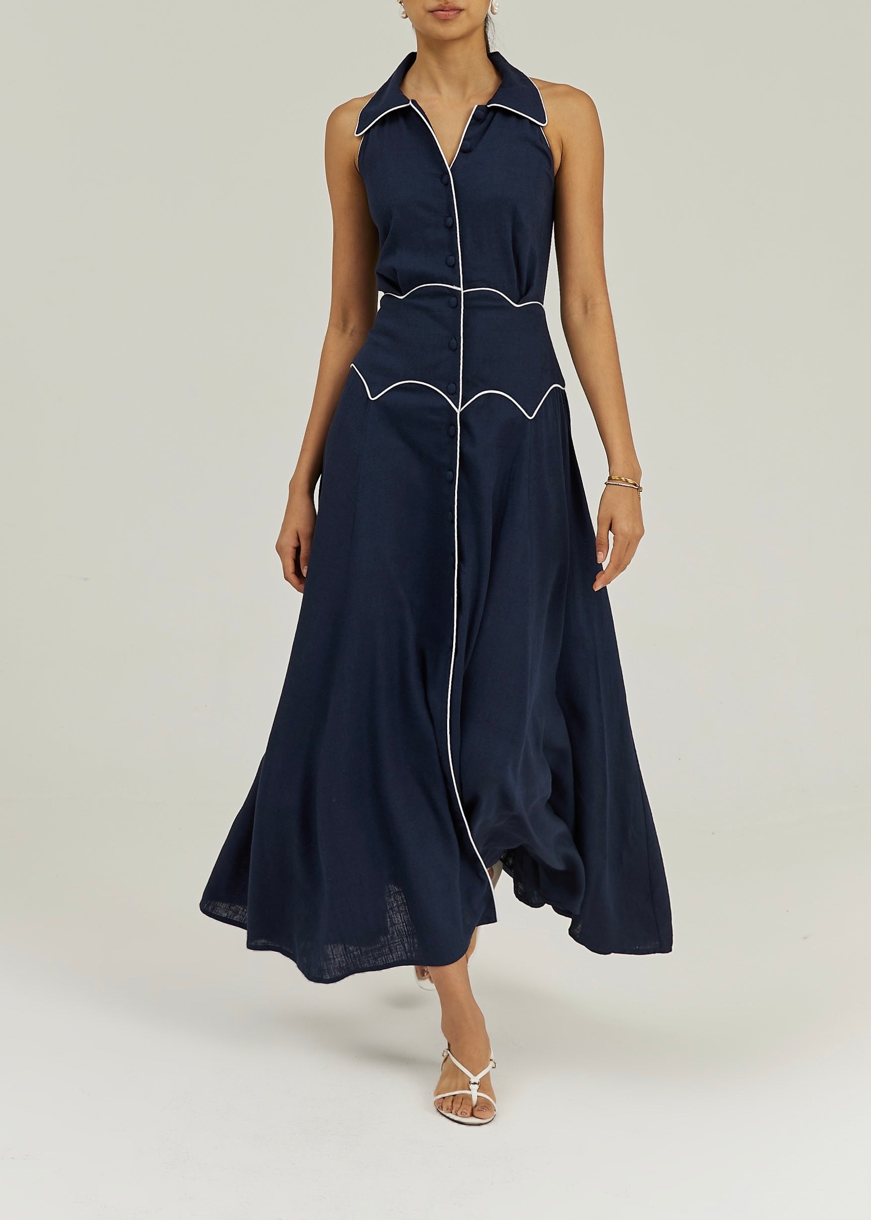 Kalila Contrast Icon Dress | Navy/White