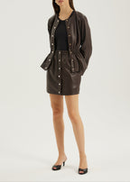 Karly Pearl Button Skirt | Dark Brown