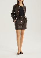 Karly Pearl Button Skirt | Dark Brown