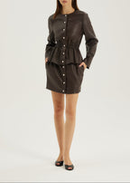 Karly Pearl Button Skirt | Dark Brown