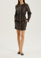 Karly Pearl Button Cinch Jacket | Dark Brown