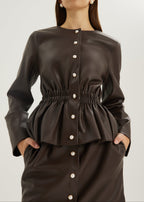 Karly Pearl Button Cinch Jacket | Dark Brown