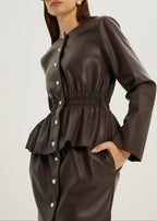 Karly Pearl Button Skirt | Dark Brown