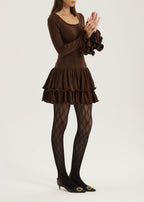 Karolina Jersey Ruffle & Frill Elevate Dress | Chocolate