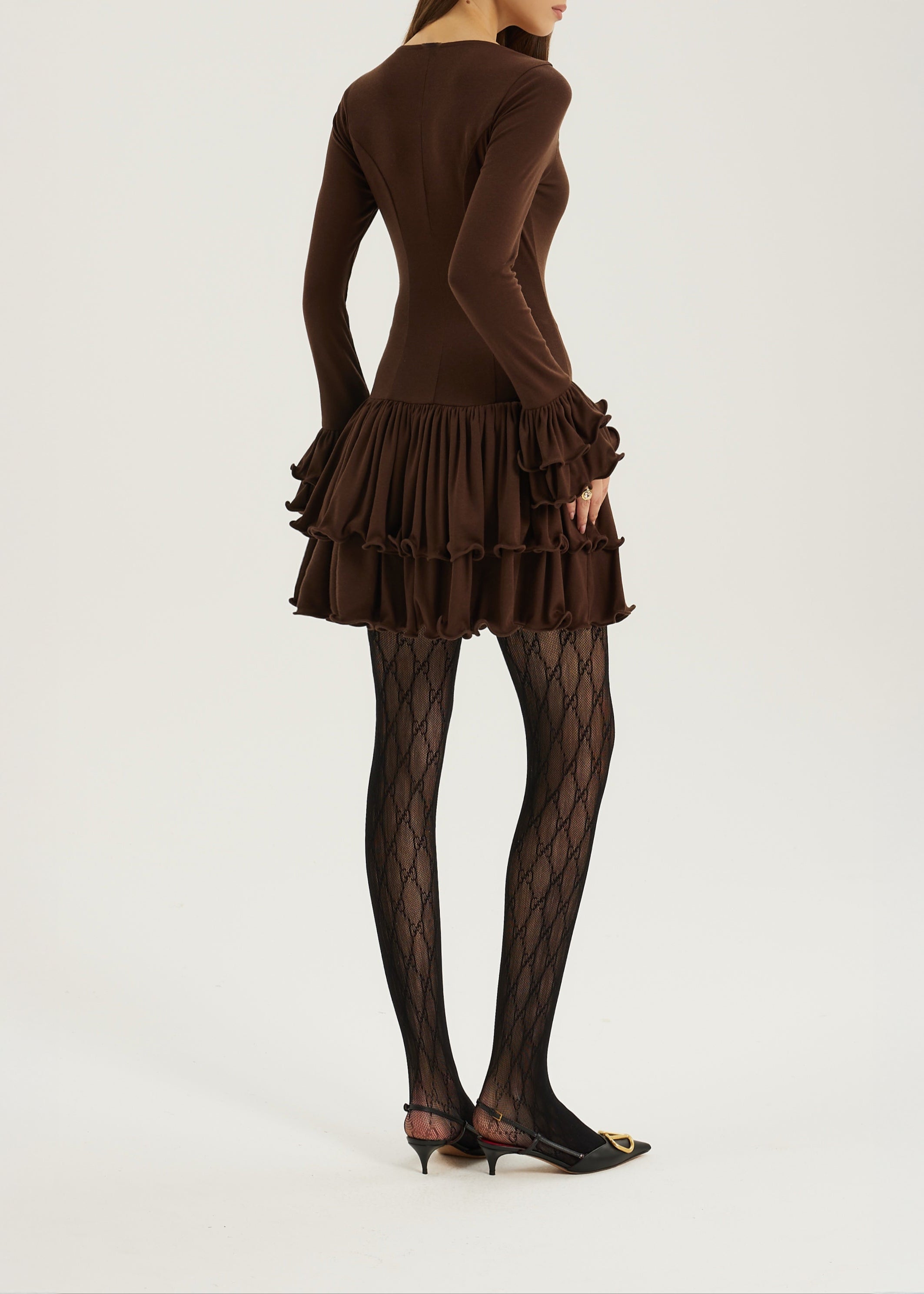 Karolina Jersey Ruffle & Frill Elevate Dress | Chocolate