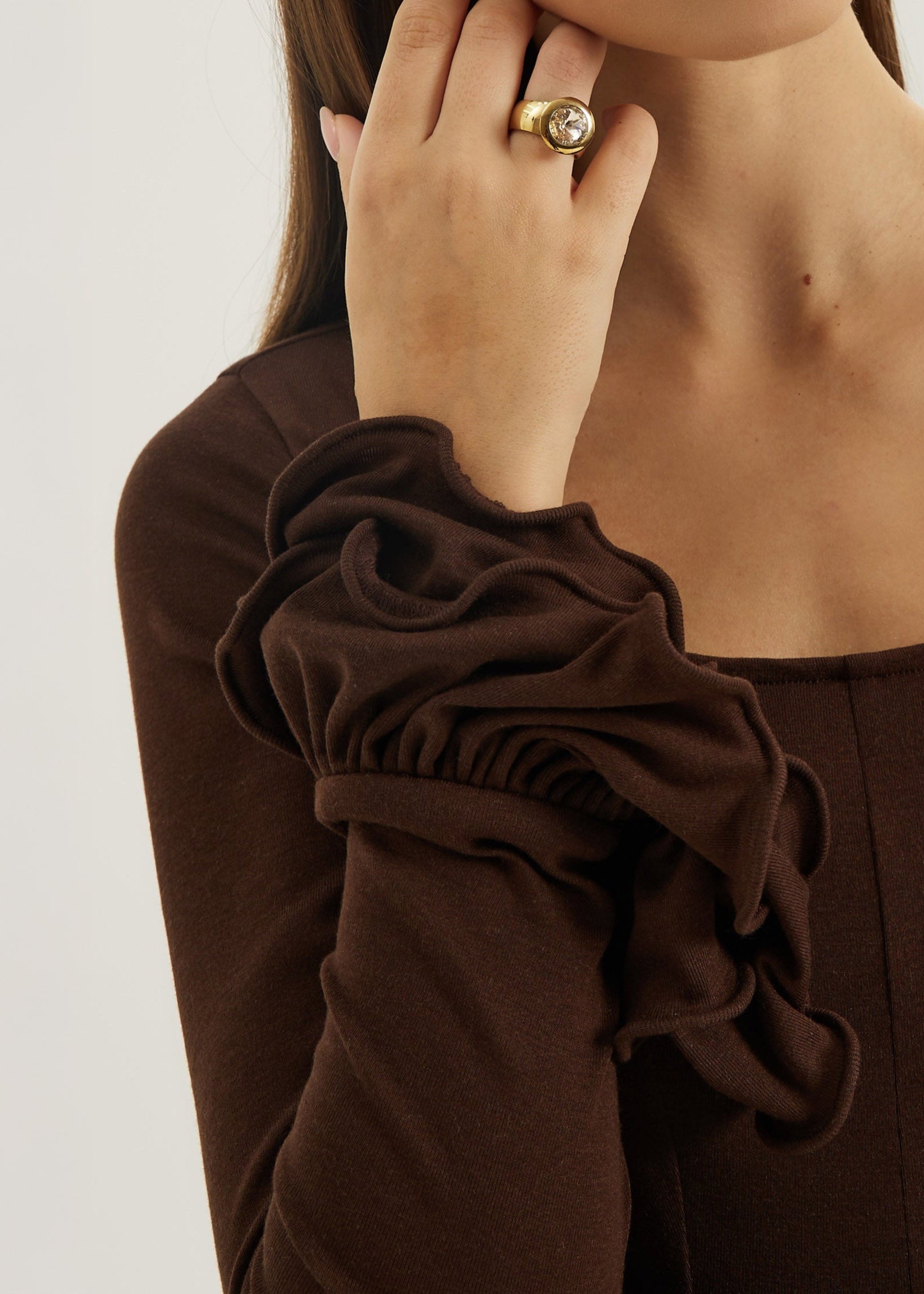 Karolina Jersey Ruffle & Frill Elevate Dress | Chocolate