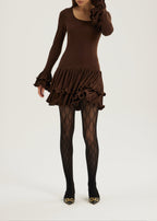 Karolina Jersey Ruffle & Frill Elevate Dress | Chocolate