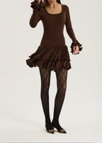 Karolina Jersey Ruffle & Frill Elevate Dress | Chocolate