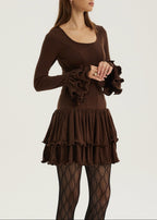 Karolina Jersey Ruffle & Frill Elevate Dress | Chocolate
