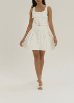 Keely Side Peplum Belted Denim Dress | White