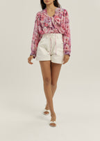 Keesha Button Detail Denim Shorts | White