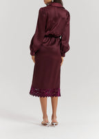 Kristina Satin & Lace Trim Shirt Dress | Burgundy