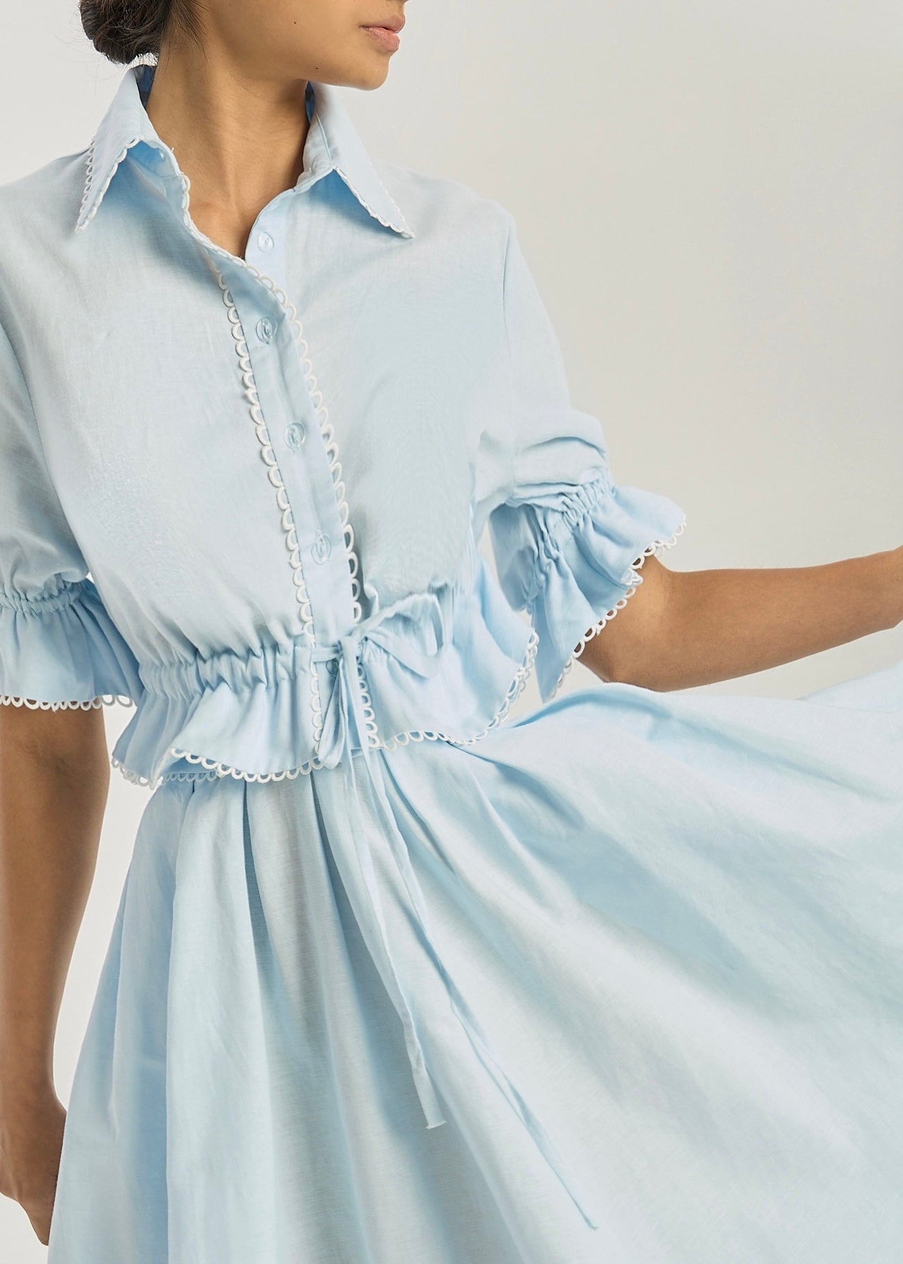 Layley Tie Waist Trim Shirt | Pastel Blue