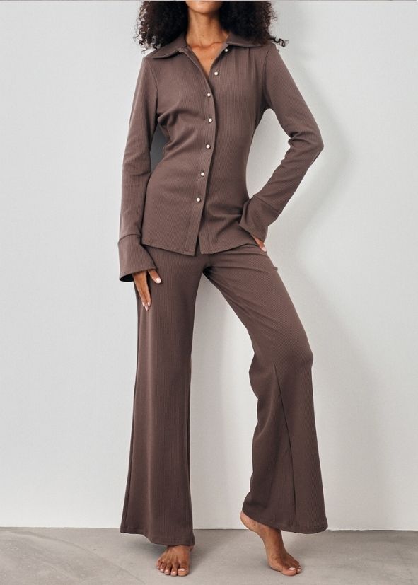 Lena Ribbed Lounge Shirt | Taupe