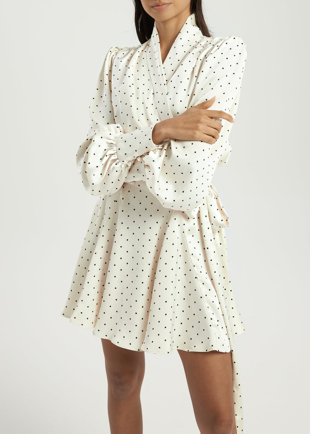 Lissa Polka Dot Tie Wrap Dress | Ivory/Black