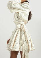 Lissa Polka Dot Tie Wrap Dress | Ivory/Black