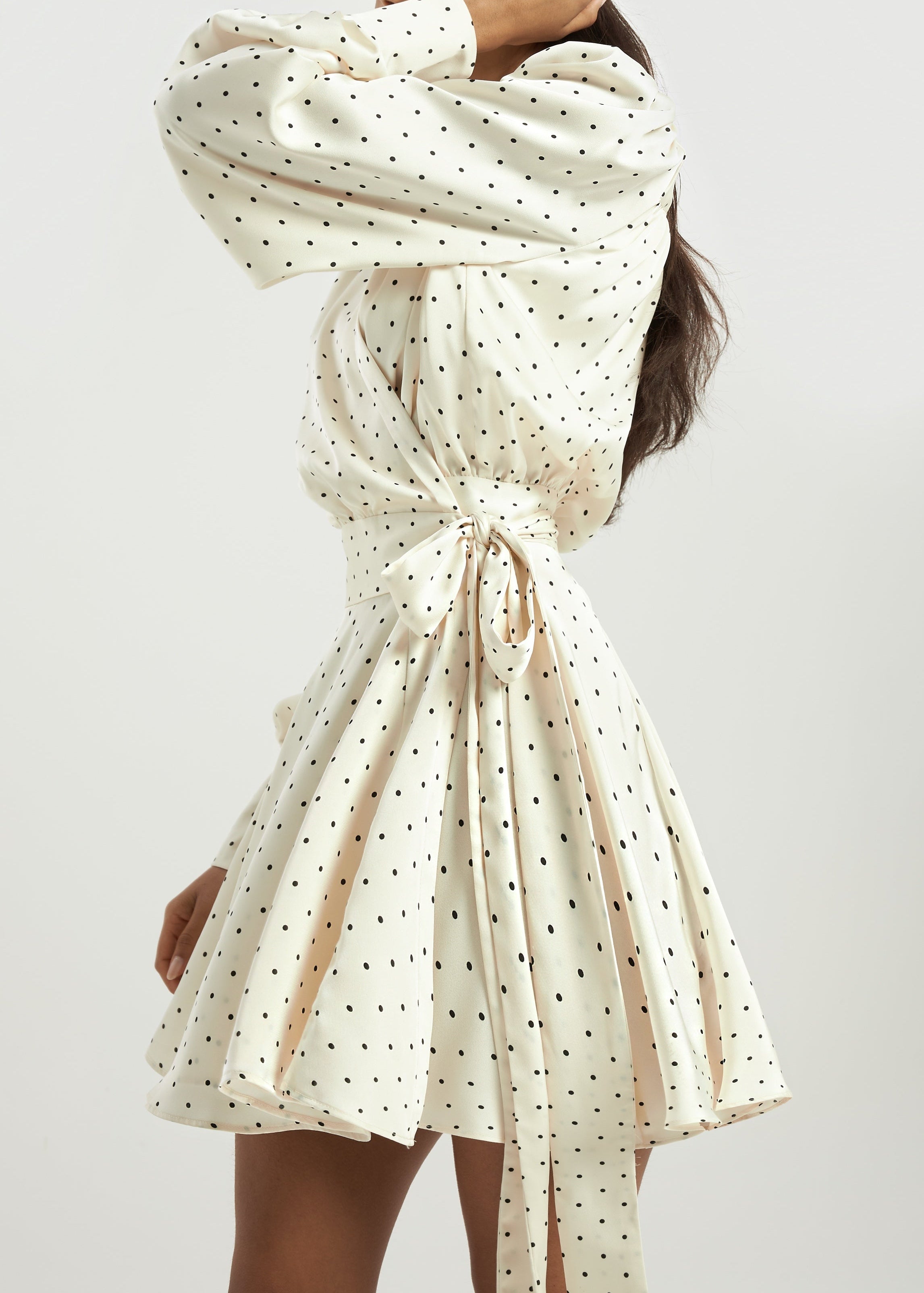 Lissa Polka Dot Tie Wrap Dress | Ivory/Black