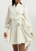Lissa Polka Dot Tie Wrap Dress | Ivory/Black