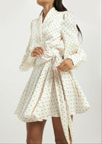 Lissa Polka Dot Tie Wrap Dress | Ivory/Black