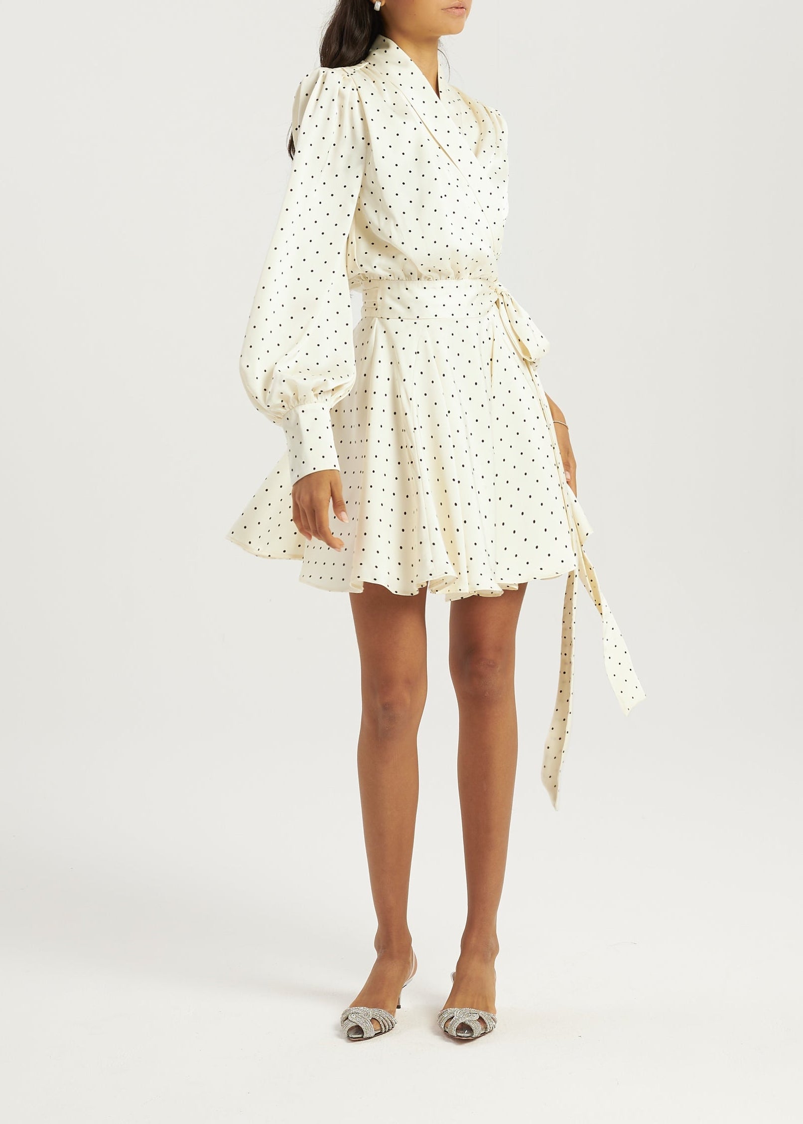 Lissa Polka Dot Tie Wrap Dress | Ivory/Black