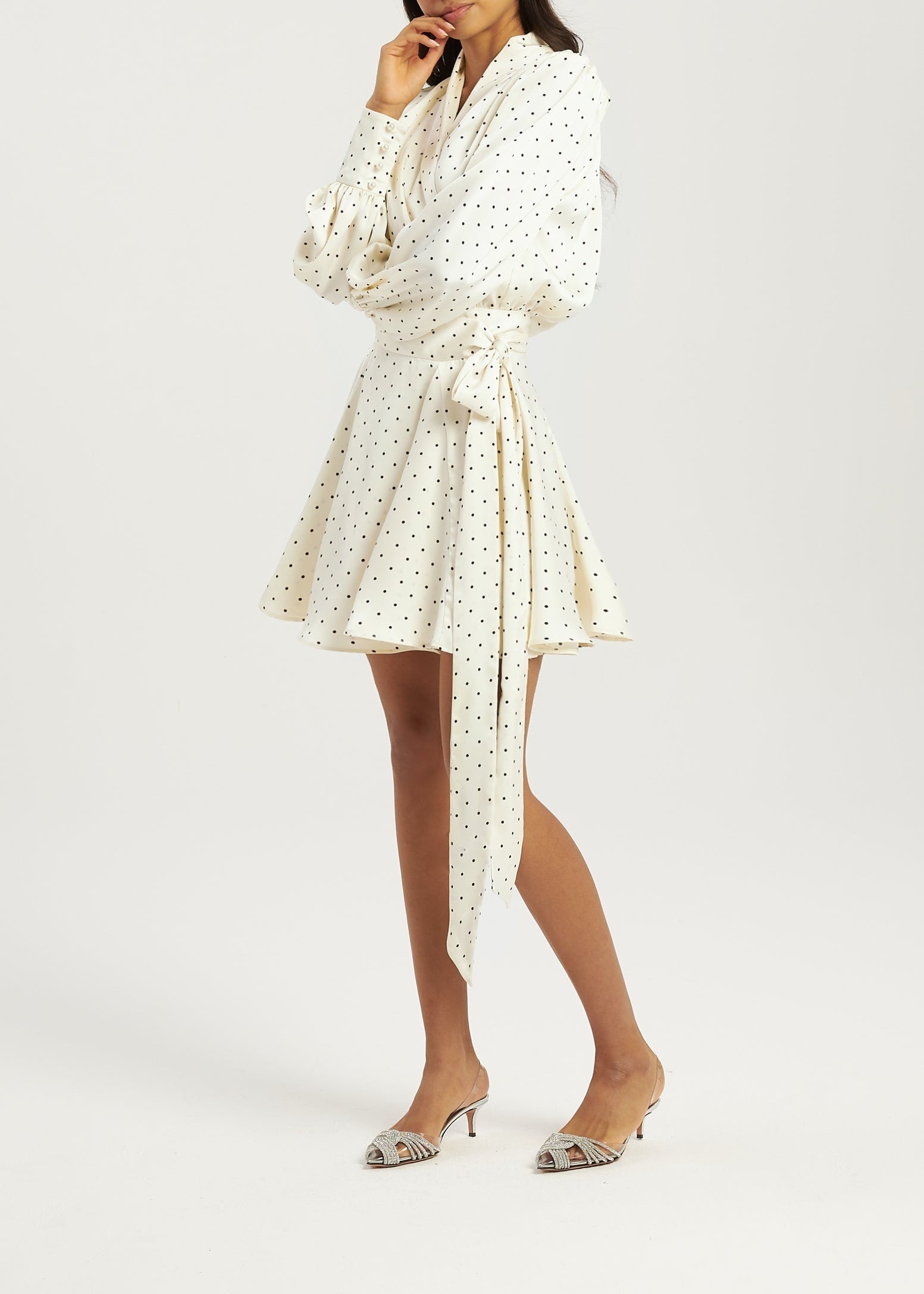 Lissa Polka Dot Tie Wrap Dress | Ivory/Black