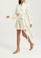 Lissa Polka Dot Tie Wrap Dress | Ivory/Black