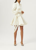 Lissa Polka Dot Tie Wrap Dress | Ivory/Black